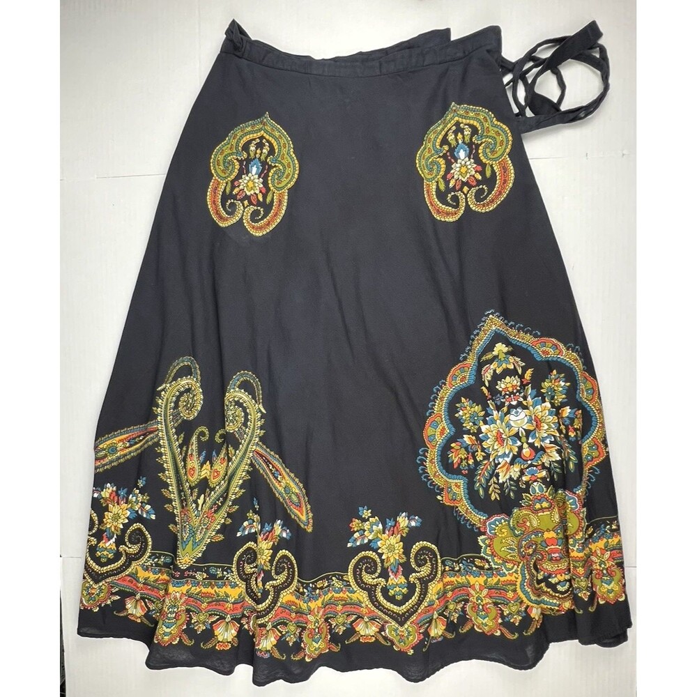 SOFT SURROUNDINGS 1X Paisley Floral Wrap Maxi Skirt Black Boho Festival Cotton